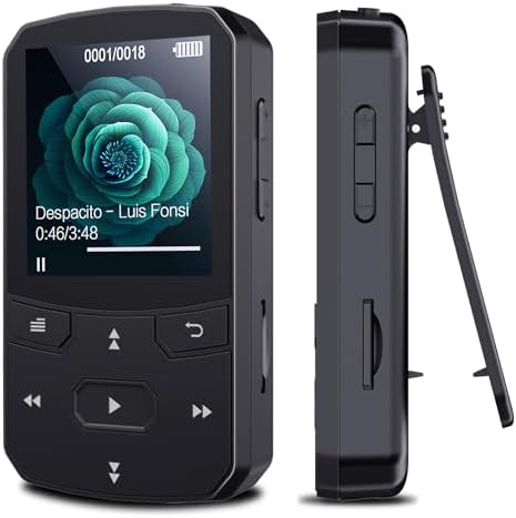 RUIZU 64GB Clip MP3 Player with Bluetooth 5.3, Lightweight 1 oz | Portable Music Player for Sports Running, Physical Buttons, FM Radio, Voice Recorder, Sleep Timer, Up to 128GB microSD Card