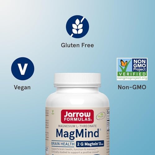 Jarrow MagMind Magtein Magnesium L-Threonate, 90 Capsules | Magnesium Supplement, Brain Supplements For Memory Support, Veggie Capsules, 30 Day Supply