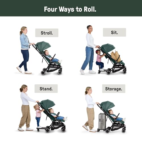 Ingenuity 3D Travelmate Pro Lightweight Travel Stroller with Fold-Away Ride-On Board for Toddlers, Airplane Overhead Bin Compatible, Car Seat Ready, One-Hand Fold