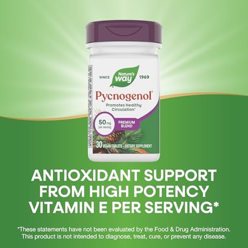 Nature's Way Pycnogenol Tablets, 50 mg per Serving, Vegan, 30 ct | Premium Blend, Promotes Healthy Circulation*, Antioxidant Support*