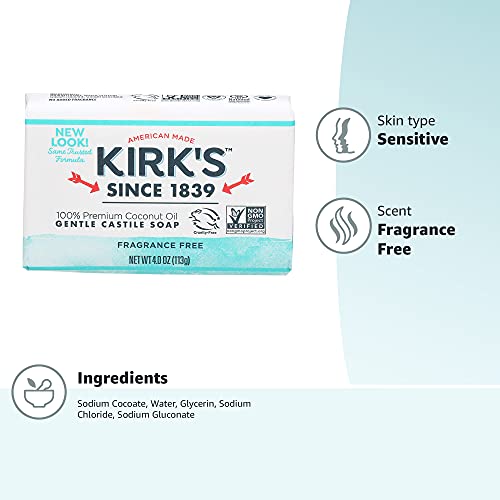 Kirk's Original Coco Castile Soap Fragrance Free 4 oz (Multi-Pack)
