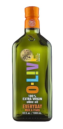 O-Live & Co. 25 Fl Oz 100% Extra Virgin Olive Oil - No Additive - Single Origin Versatile EVOO - First Cold Pressed - Polyphenol Rich - Glass Bottle - New Harvest - Award Winner