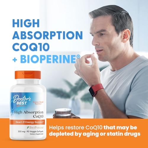 Doctor's Best High Absorption CoQ10 200mg with BioPerine Supplement - Coenzyme Q10 Caps for Heart Health & Antioxidant Support, CoQ10 200 mg for Women & Men, Non GMO - 60 Veg Capsules