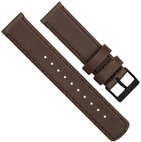 BARTON WATCH BANDS Quick Release Top Grain Leather Watch Band Strap, Saddle Leather/Saddle Stitching (Black Buckle), 22mm