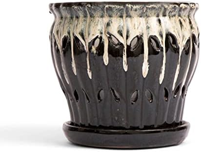rePotme 6" Pinwheel Fluted Ceramic Plant Pot (Cream Over Lavender) - Includes Free 6 inch Slotted Pot Liner - Great for Orchids, Succulents