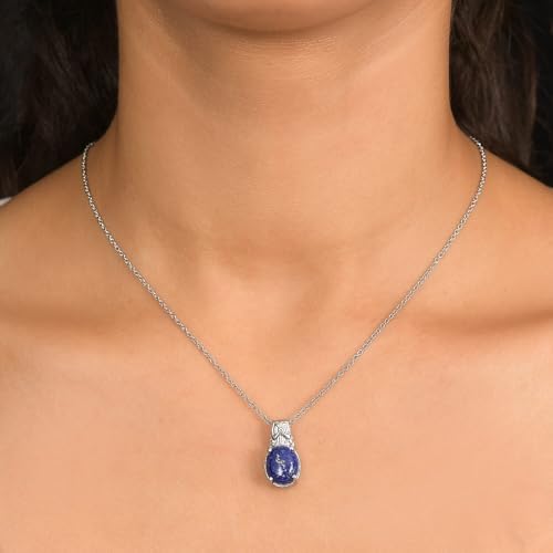 Lapis Lazuli 6.10 ctw Pendant Necklace in Stainless Steel 20 Inches