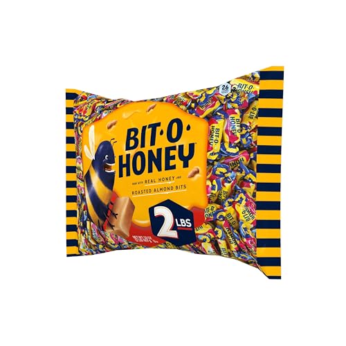 Bit O Honey Candy - Individually Wrapped Honey Taffy with Roasted Almond Bits, Gluten-Free, Classic Bite-Sized Treats, Sweet and Chewy Taffy Candy Bulk Bag - 5 LBS