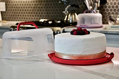 Top Shelf Elements Round Cake Carrier Two Sided Cake Holder Serves as Five Section Serving Tray, Portable Cake Stand Fits 10 inch Cake