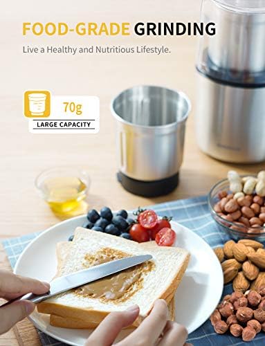 SHARDOR Electric Coffee Bean Grinder, Spice Grinder, 1 Removable Bowl with Stainless Steel Blade, Silver