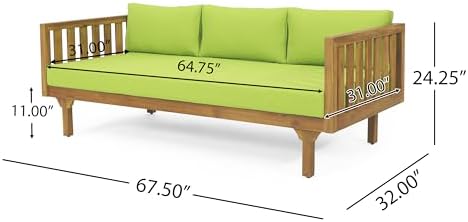 Christopher Knight Home Tina Outdoor 3 Seater Acacia Wood Daybed, Teak Finish, Light Grey
