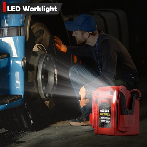 12V/24V Jump Starter, 2400/1200 Peak Amp Battery Jump Starter for Truck Car Tractor Excavator, Heavy Duty Jump Box Battery Pack with USB and DC Output