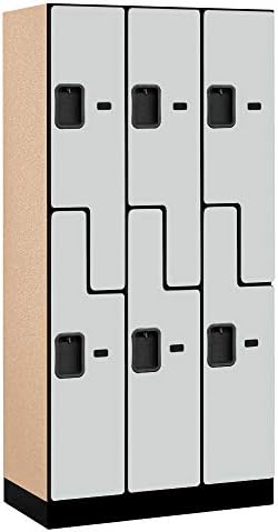 Salsbury Industries 2-Tier S-Style Designer Wood Locker with Three Wide Storage Units, 6-Feet High by 18-Inch Deep, Mahogany
