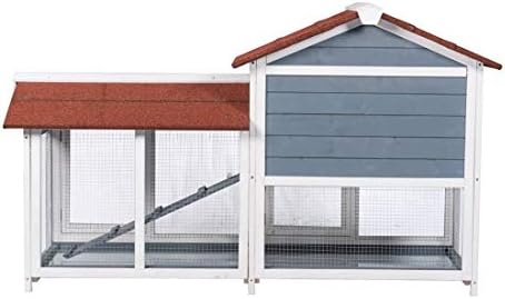 GDLF 62" Rabbit Hutch, Bunny Hutch Indoor Outdoor with Ramp, Cleaning Tray
