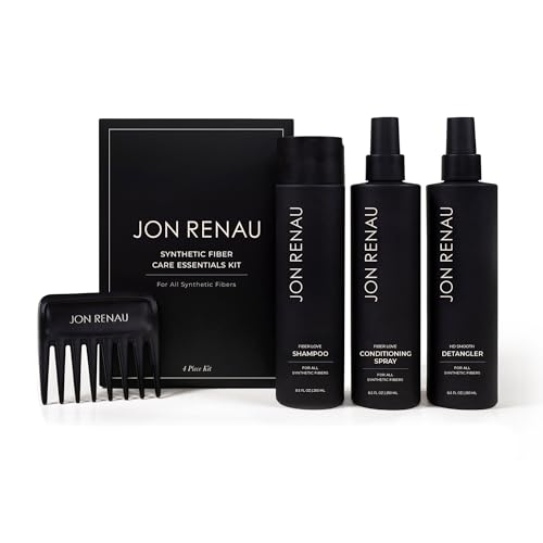 Jon Renau Synthetic Fiber Care Kit, Shampoo and Leave In Conditioner for Synthetic Wigs and Hair Extensions, Detangler Spray with Wide Tooth Comb