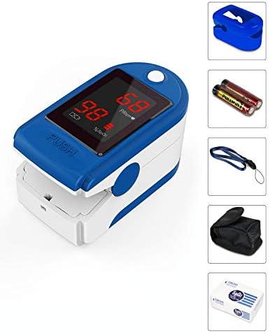 Concord Basics Fingertip Pulse Oximeter - Blood Oxygen Saturation Monitor with Carrying Case, Batteries, Silicone Cover & Lanyard - Easy to Use