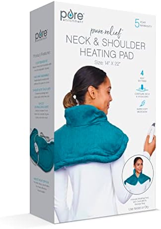 Pure Enrichment PureRelief Neck & Shoulder Heating Pad - 4 Heat Settings, Auto Shut-Off, Universal Fit, Magnet Closure, Soft Micromink, Storage Bag, 5-Year Warranty, Machine Wash (Turquoise Blue)