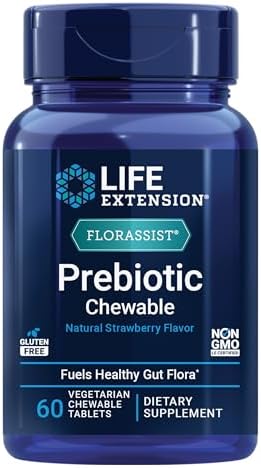 Life Extension FLORASSIST® Prebiotic Chewable (Strawberry), 1000 mg xylooligosaccharides, prebiotic Supplement Provides Fuel for Gut Flora