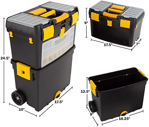 Rolling Tool Box with Wheels, Foldable Comfort Handle, and Removable Top – Toolbox Organizers and Storage by Stalwart