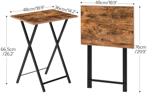 HOOBRO Folding TV Tray Tables, Set of 4 TV Trays with Storage Rack, Industrial Side Table for Eating at Couch, Foldable Snack Table for Small Space