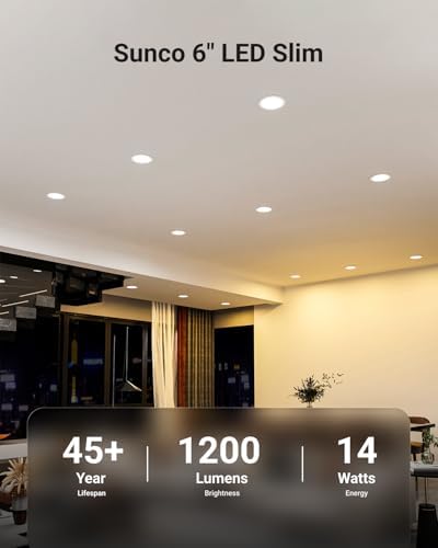 Sunco 4 Pack 6 Inch Canless LED Ultra-Slim Recessed Light, 5CCT, 14W=100W