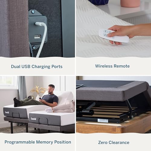 Lucid® L300 Adjustable Bed Frame – USB – Memory Position – Remote, Twin XL