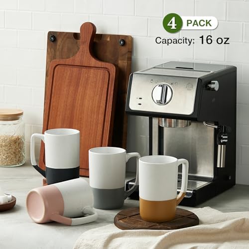 Large Ceramic Coffee Mug Set of 4, 16 oz Tea Cups with Handle, Porcelain Mug for Latte, Hot Tea, Cappuccino, Milk, Cocoa