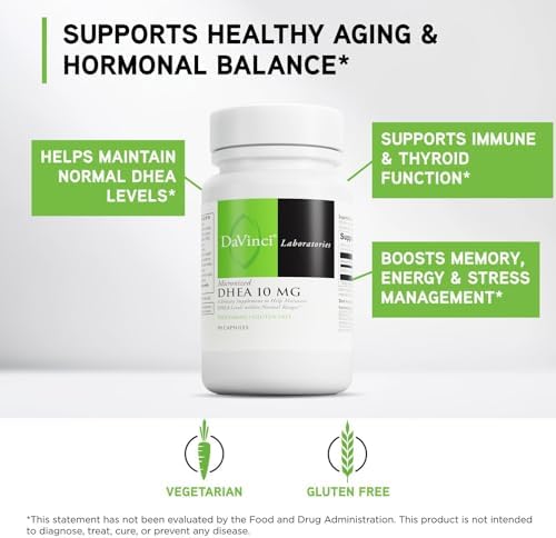 DAVINCI Labs Micronized DHEA 10mg - Helps to Support Healthy Aging, Hormone Balance, Brain Health, Thyroid Function & More - Vegetarian, Gluten-Free - 90 Capsules
