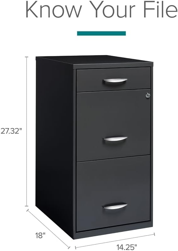 Scranton & Co 3-Drawer Metal Filing Cabinet, 27.32" H x 14.25" W x 18.00" D, Pearl White Finish, Locking Storage with Letter-Size File Drawers, Non-Porous Painted Steel for Home or Office