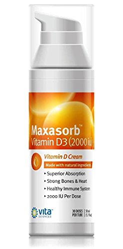 Vita Sciences Maxasorb Vitamin D3 Cream 2,000 IU, Topical Formula - 1.7 Oz | Delivers 2,000 IU of Topical Vitamin D3 Cream Per Pump - Fast-absorbing, Non-greasy, Paraben-Free Daily Skin Moisturizer.