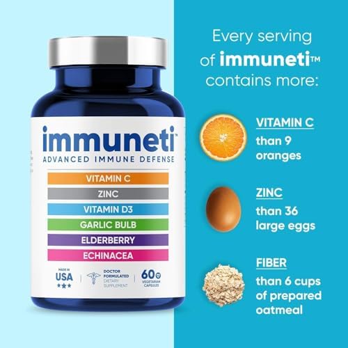 Immuneti Advanced Immune Support – Doctor Formulated 6-in-1 Daily Immunity Supplement – Made in USA – With Vitamin C, D3, Zinc, Elderberry