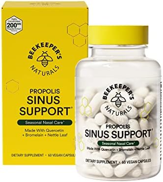 Beekeeper's Naturals Sinus Support for Adults, Quercetin & Bromelain, 60 ct | All Natural, Seasonal Nasal Care Relief, Propolis, Quercetin, Bromelain