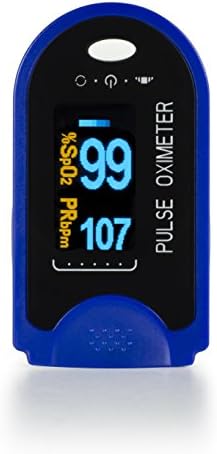 AccuMed Fingertip Pulse Oximeter, Sp02 Finger Blood Pulse Oxygen Monitor, w/Carrying case, Lanyard Silicon Case & Battery CMS-50D (Blue)