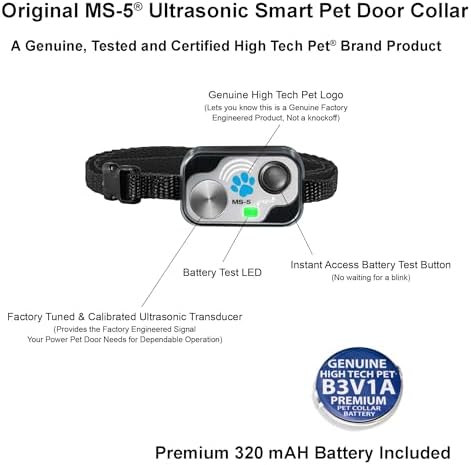 High Tech Pet Genuine MS-5® Automatic Smart Pet Door Collar, Tested & Certified for All Power Pet Doors - Water Proof, Battery Included