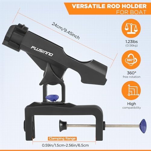 PLUSINNO Rod Holders for Fishing Boat Adjustable Pole Rod Holder | Universal Fit Most Fishing Rod, with Rod Protective Strap, Large Clamp Opening 360°, Horizontal Vertical Compatible