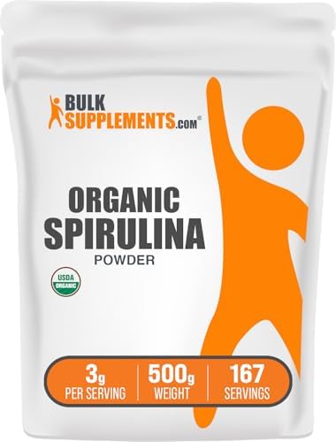 BulkSupplements.com Organic Spirulina Powder - Superfood, Green Spirulina Powder, Herbal Supplement - Vegan-Friendly, 3g per Serving, 500g (1.1 lbs) (Pack of 1)