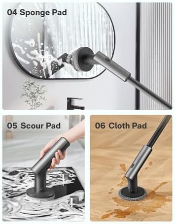 HOTO Cordless Electric Spin Scrubber, 6 Brush Heads, for Bathroom, Tile | IPX7 Full Body Waterproof Bathroom Cleaning Brush, Max 22 in-lb
