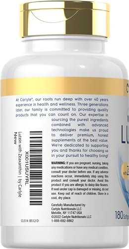 Carlyle Lutein and Zeaxanthin Supplement | 40mg | 180 Softgels | Pills for Eyes | Eye Health Vitamins | Visi-Gold | Non-GMO and Gluten Free