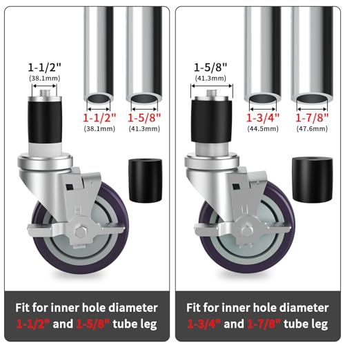 4 Inch Expanding Stem Caster Set of 4 for Stainless Steel Table