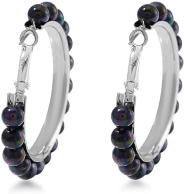 Shop LC Peacock Color Shell Pearl Hoop Earrings in Stainless Steel
