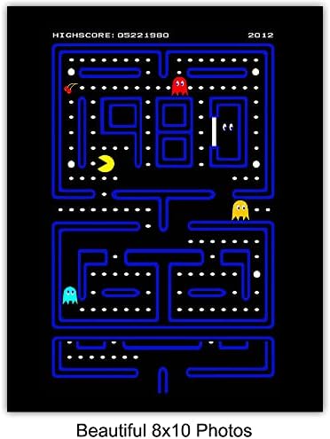 Classic Arcade Games Wall Art Prints - Arcade Decor - 8x10 Set for Man Cave, Den, Family Room, Bar, Bedroom - Gift for Gamers, Video Game, Pacman