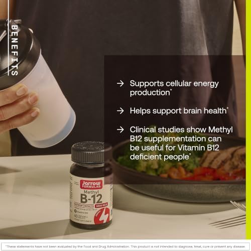 Jarrow Formulas Methyl Vitamin B12 5000 mcg - 60 Chewable Tablets, Naturally Fruit Flavored- Bioactive B12 Vitamin - Supports Cellular Energy Production, Brain Health & Metabolism - 60 Servings | Fruit Flavored, Bioactive B12 Vitamin, Supports Cellular E…