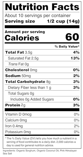 NATURE NATES Coconut Oil & Pink Himalayan Popped Sorghum, 4.3 OZ