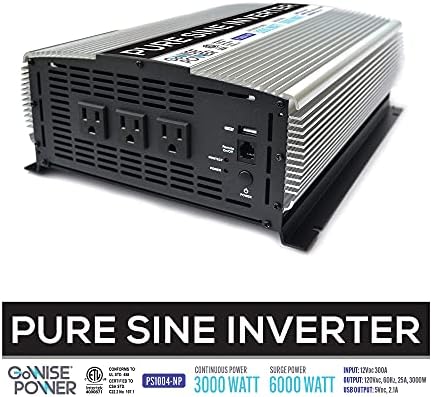 PS1004 3000W Continuous 6000W Surge Peak Power Pure Sine Wave Inverter with Starter Cables and 4 Output Sockets, Updated Model, Grey, Standard