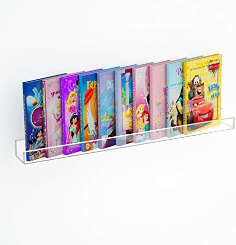 NIUBEE 24”Acrylic Floating Bookshelves for Kids Wall Shelves 2 Packs | Premium Acrylic 50% Thicker with Screwdriver Clear Bathroom Extra-Large Storage Shelves Display Organizer