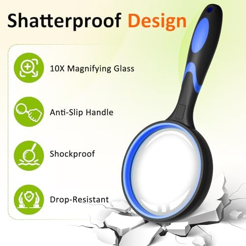 Leffis 3 Pack Magnifying Glass, 10X Reading Magnifier for Kids and Seniors