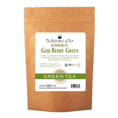 The Republic of Tea SuperFruit Goji Berry Green Tea, Low Caffeine, 50 Count | A gentle cup for everyday sipping. Fresh with notes of bright tartness. Gluten Free and Carb Free.