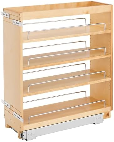 Rev-A-Shelf Pullout Kitchen Cabinet Organizer, Min Cabinet Opening 8.5" W | 8" W Slide Out Pantry Spice or Utensil Storage Rack with Adjustable Shelves for Base Cabinet Organization, 448-BC-8C