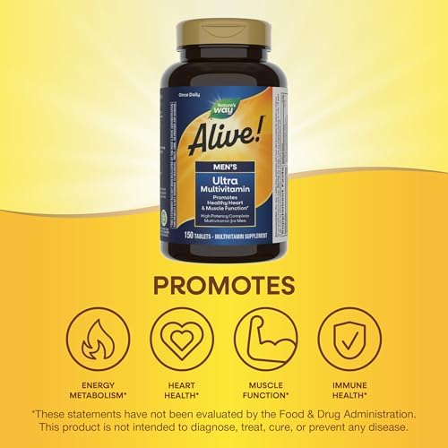 Nature's Way Alive! Men’s Daily Ultra Potency Multivitamin Tablets, 60 ct | Complete High Potency Men’s Daily Vitamin Promotes Heart & Muscle Function*, B-Vitamins, Zinc and Antioxidants