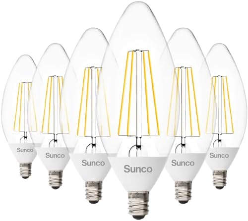 Sunco 6 Pack B11 Candelabra LED Light Bulbs, E12, Dusk to Dawn, 5W=40W