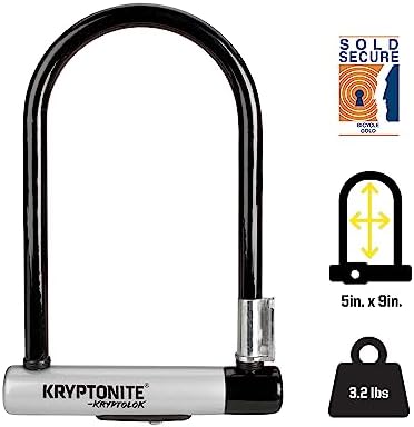Kryptonite Kryptolok Mini-7 Bike U-Lock, 4ft Security Cable and Keys | 12.7mm hardened steel shackle, double deadbolt design, includes FlexFrame-U mounting bracket and 10mm looped steel cable